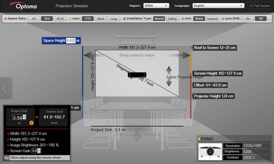 Projector Distance Screen Size Chart